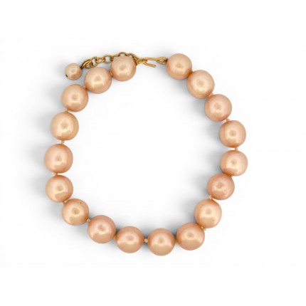 VINTAGE COLLIER CHANEL SAUTOIR EN PERLES DE VERRE ROSE CASTELLANE 1986 NECKLACE