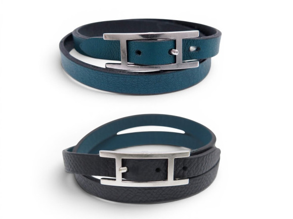 bracelet hermes behapi double tour en cuir swift bleu