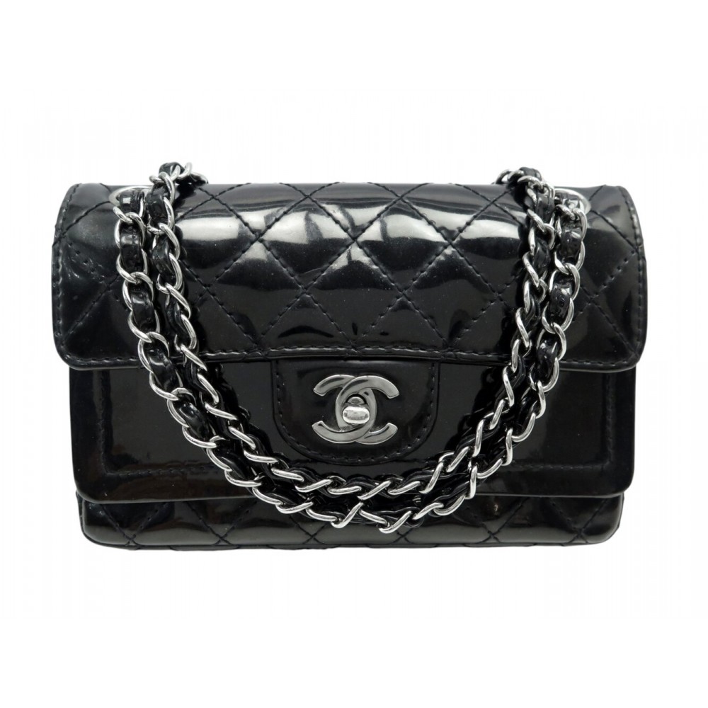 SAC A MAIN CHANEL MINI CLASSIQUE DOUBLE RABAT EN CUIR NOIR MATELASSE PURSE 5050€