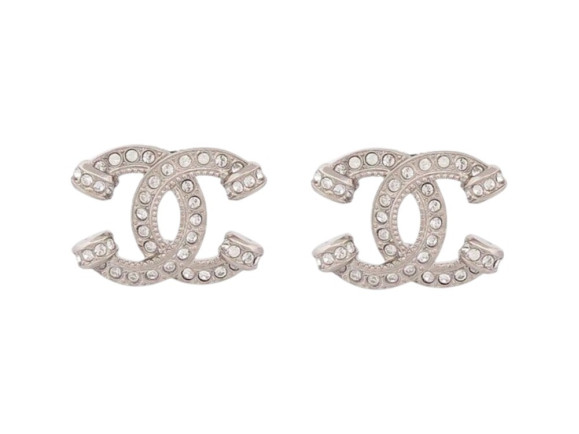 boucles d'oreilles chanel logo cc strass metal