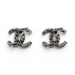 NEUF BOUCLES D'OREILLES CHANEL LOGO CC EN METAL RUTHENIUM + BOITE EARRINGS 590€