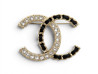 broche chanel logo cc strass cuir chaine
