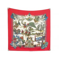 FOULARD HERMES AU FIL DE LA SOIE FAIVRE CARRE 90 ROUGE SOIE RED SILK SCARF 580€