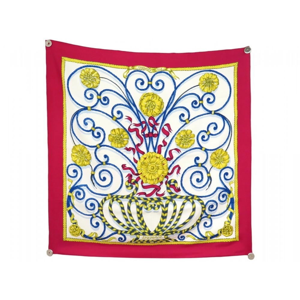 FOULARD HERMES CARRE 90 JOUVENCE ROUGE BLEU BLANC LEILA MENCHARI SILK SCARF 580€