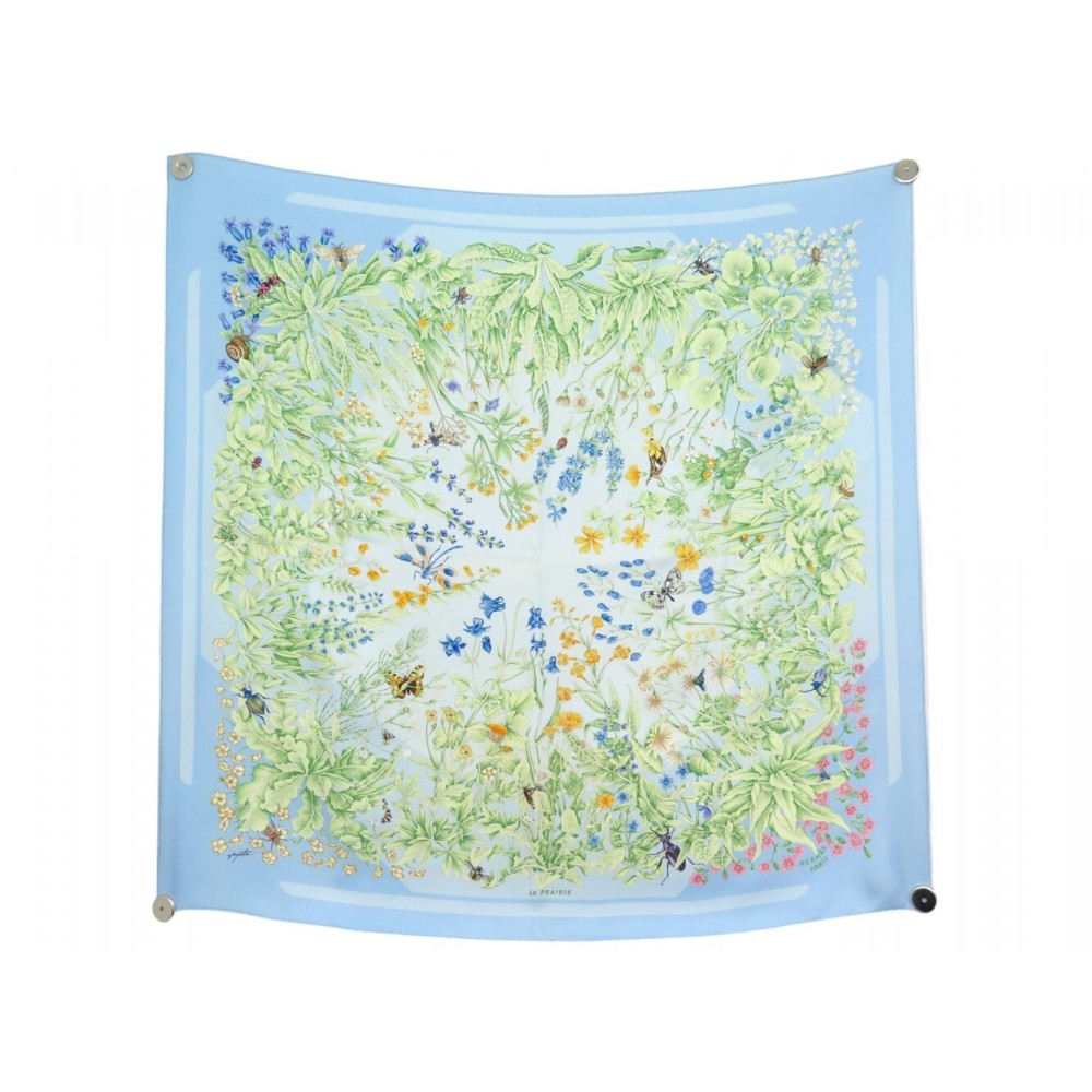 FOULARD HERMES LA PRAIRIE ANTOINE DE JACQUELOT CARRE 90 EN SOIE SILK SCARC 580€