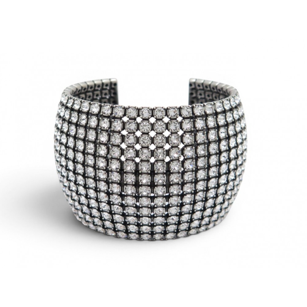 NEUF BRACELET BALENCIAGA MANCHETTE GLAM STRASS TAILLE S 15.5 ARGENTE CUFF 1750€
