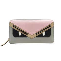 PORTEFEUILLE FENDI ZIP AROUND MONSTER EYES 8M0299 PORTE MONNAIE CUIR WALLET 590€