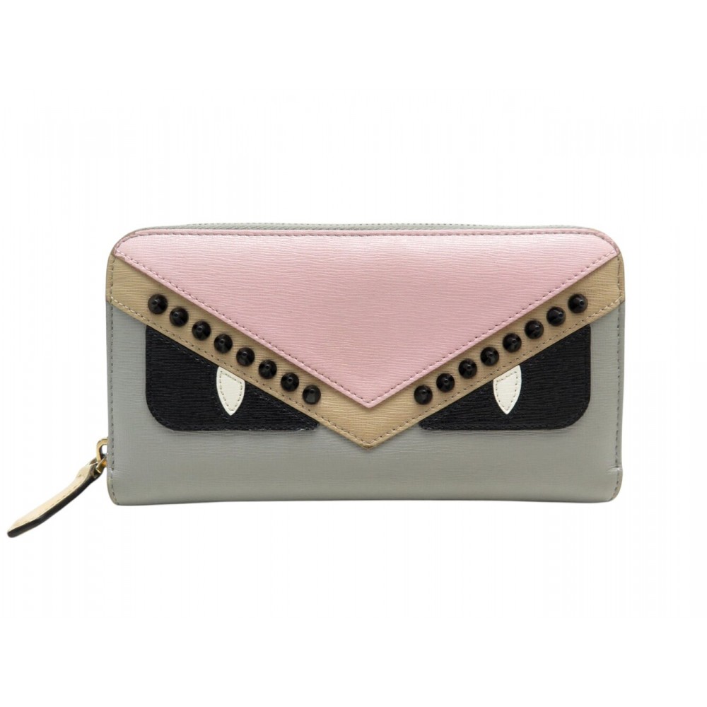 PORTEFEUILLE FENDI ZIP AROUND MONSTER EYES 8M0299 PORTE MONNAIE CUIR WALLET 590€