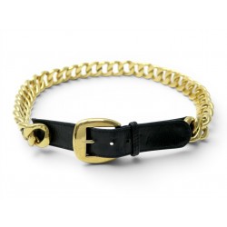 VINTAGE CEINTURE CHANEL EN CUIR NOIR ET CHAINE EN METAL DORE 75CM LEATHER BELT