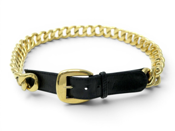  ceinture chanel en cuir noir et chaine en