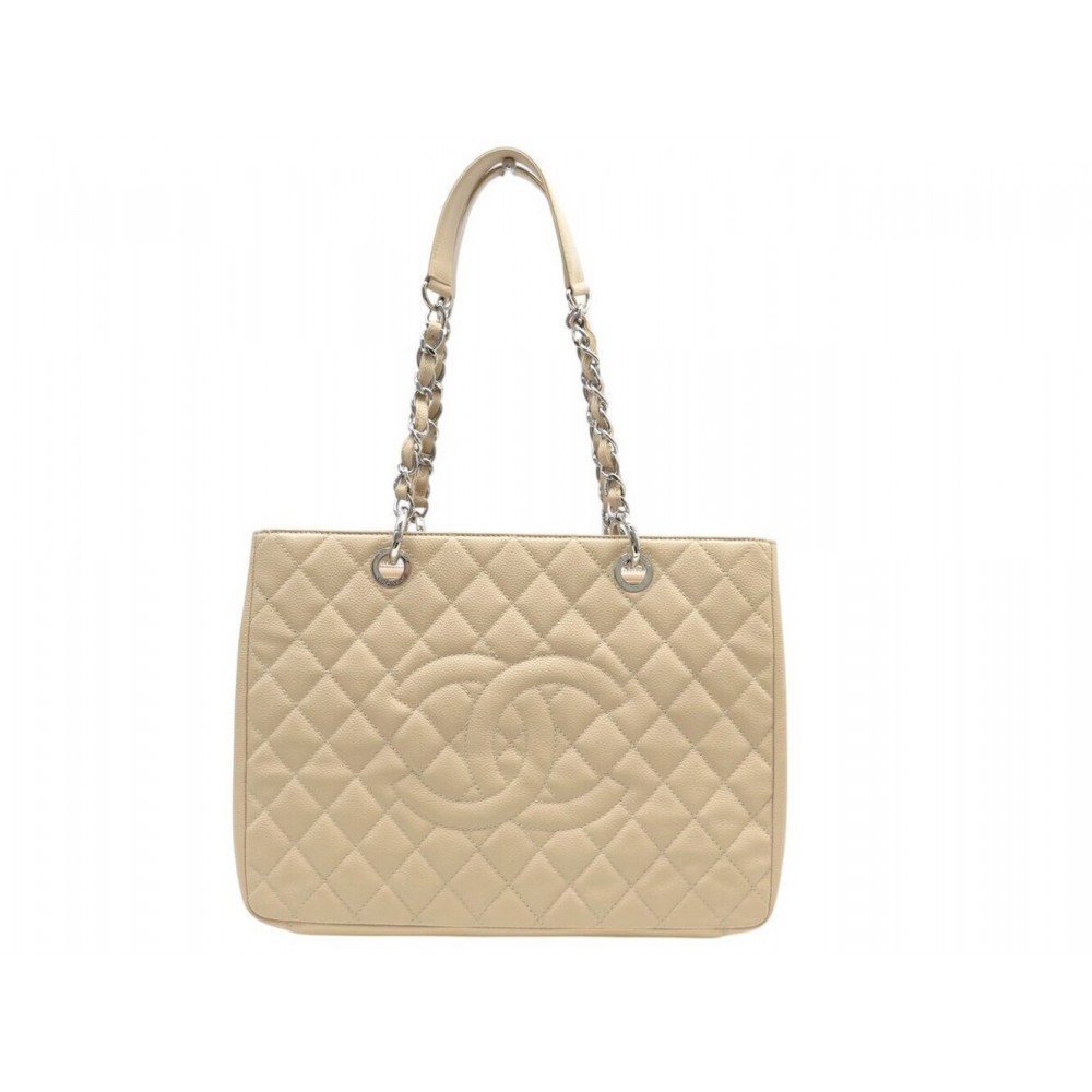 SAC A MAIN CHANEL SHOPPING GM LOGO CC EN CUIR CAVIAR BEIGE & PALLADIE BAG 6800€