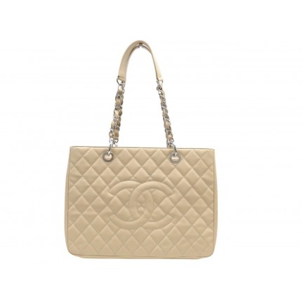 SAC A MAIN CHANEL SHOPPING GM LOGO CC EN CUIR CAVIAR BEIGE & PALLADIE BAG 6800€