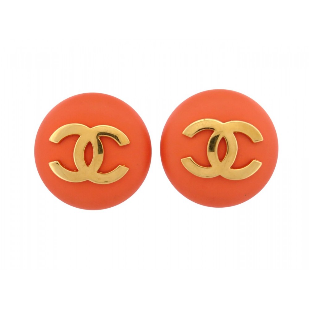 VINTAGE BOUCLES D'OREILLES CHANEL RONDES LOGO CC CASTELLANE 1985 CLIPS EARRINGS