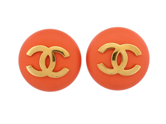 VINTAGE BOUCLES D'OREILLES CHANEL RONDES LOGO CC CASTELLANE 1985 CLIPS EARRINGS