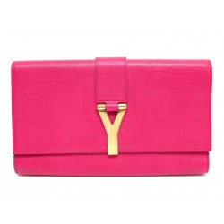 SAC A MAIN SAINT LAURENT POCHETTE CHYC 265701 CUIR ROSE POUCH CLUTCH BAG 1400€