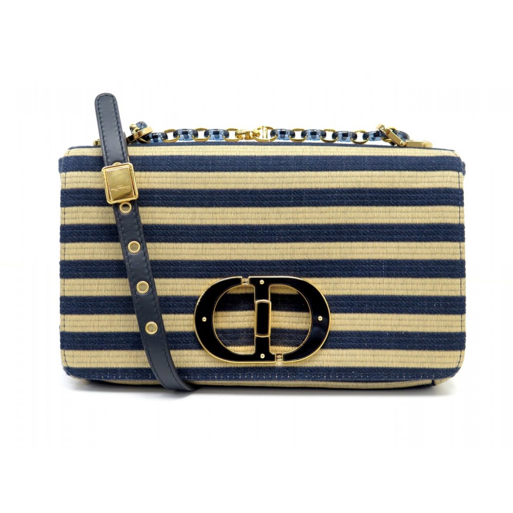 NEUF SAC A MAIN DIOR CARO MEDIUM RAPHIA ET DENIM RAYURES BANDOULIERE BAG 3950€