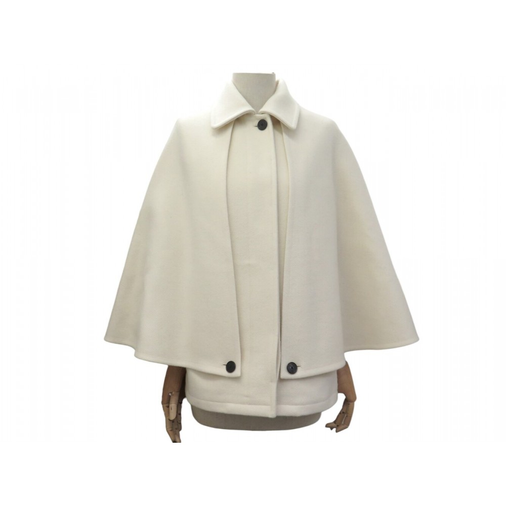 MANTEAU CHRISTIAN DIOR CAPE CROISIERE 417C29A1419 S 36 EN LAINE BLANC COAT 3500€