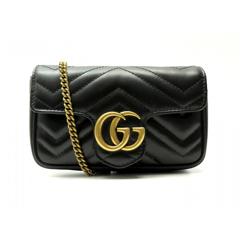 NEUF SAC A MAIN GUCCI SUPER MINI GG MARMONT 476433 NOIR BANDOULIERE BAG 1300€