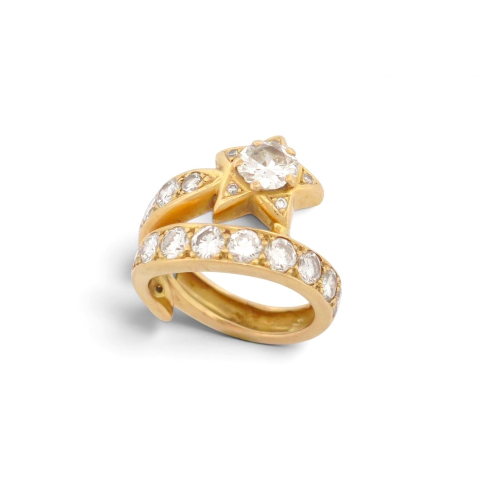 BAGUE ETOILE FILANTE DIAMANTS 3.5CT 54 OR JAUNE 18K 10.17G DIAMONDS GOLD RING