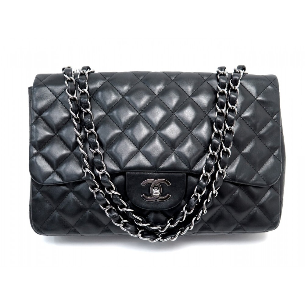 SAC A MAIN CHANEL TIMELLES JUMBO SIMPLE RABAT CUIR MATELASSE NOIR HANDBAG 10000€
