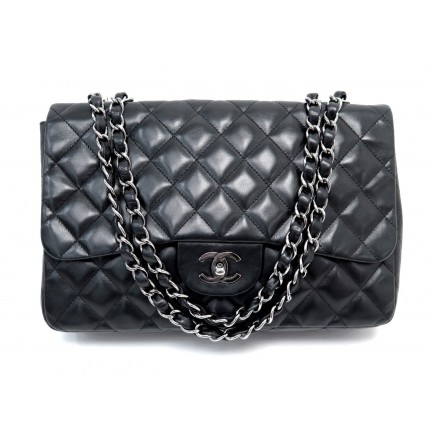 SAC A MAIN CHANEL TIMELLES JUMBO SIMPLE RABAT CUIR MATELASSE NOIR HANDBAG 10000€