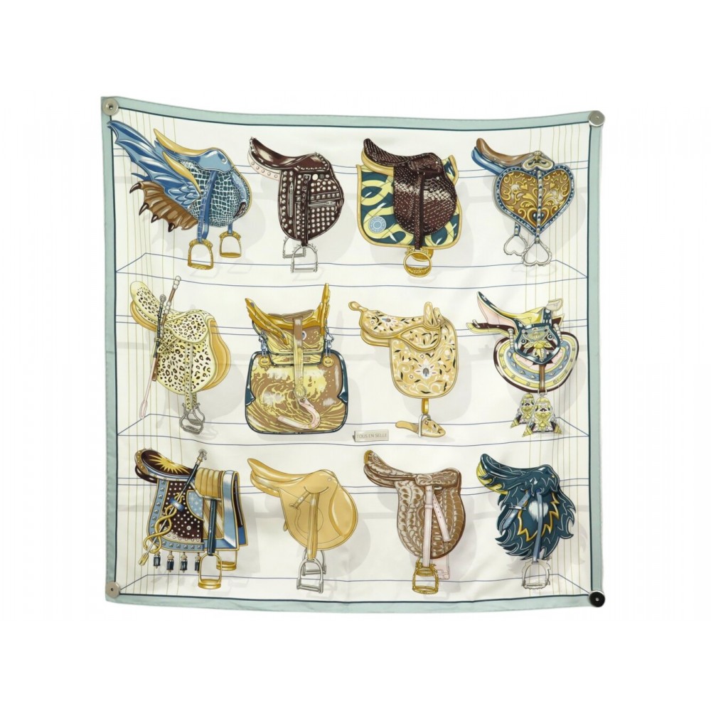 NEUF FOULARD HERMES TOUS EN SELLE DAISKE NOMURA CARRE 90 SOIE BOITE SCARF 580€