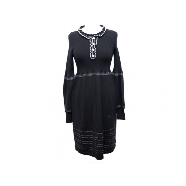 NEUF ROBE FENDI 36 38 S M CINTREE EN LAINE NOIR & BLANC BLACK WOOL DRESS 1500€