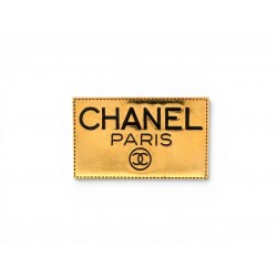 VINTAGE BROCHE CHANEL PLAQUE LOGO CC 1988 LAGERFELD EN METAL DORE GOLDEN BROOCH