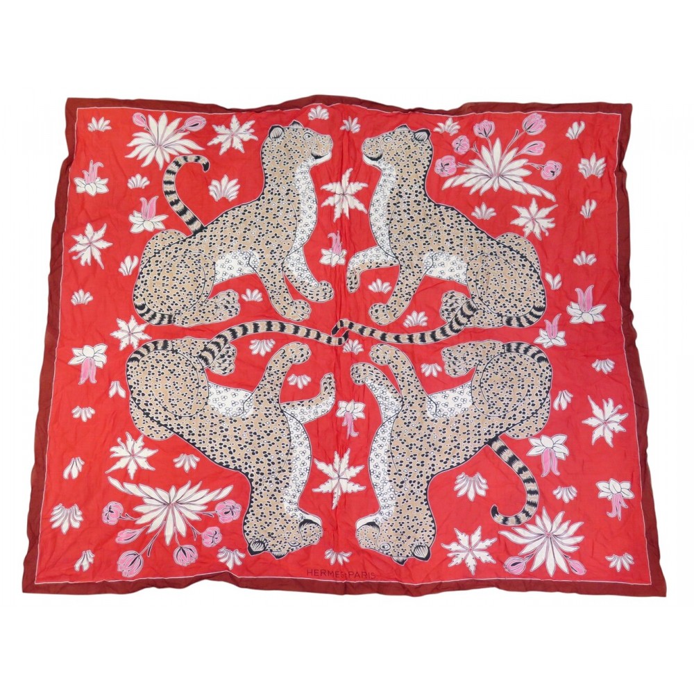 NEUF PAREO HERMES PAGNE LES LEOPARDS FOULARD CHALE DE PLAGE PANTHERS SCARF 620€