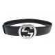 CEINTURE GUCCI BOUCLE GG 114984 T90 CUIR SIGNATURE NOIR BLACK LEATHER BELT 495€