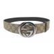 CEINTURE GUCCI BOUCLE GG TOILE SUPREME BEIGE & CUIR T90 CANVAS LEATHER BELT 470€