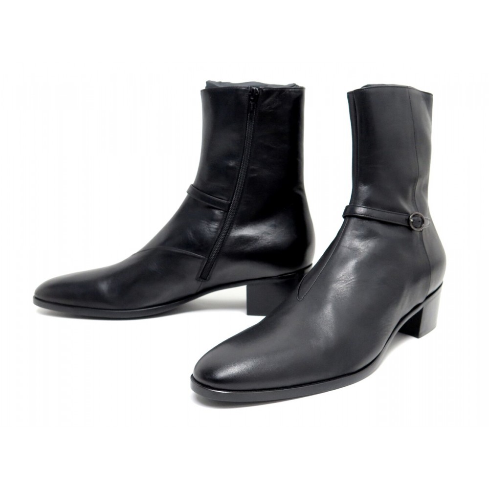 NEUF CHAUSSURES SAINT LAURENT BOTTINES VLAD 802358 45 EN CUIR NOIR BOOTS 1300€