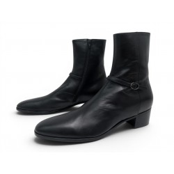 NEUF CHAUSSURES SAINT LAURENT BOTTINES VLAD 802358 45 EN CUIR NOIR BOOTS 1300€