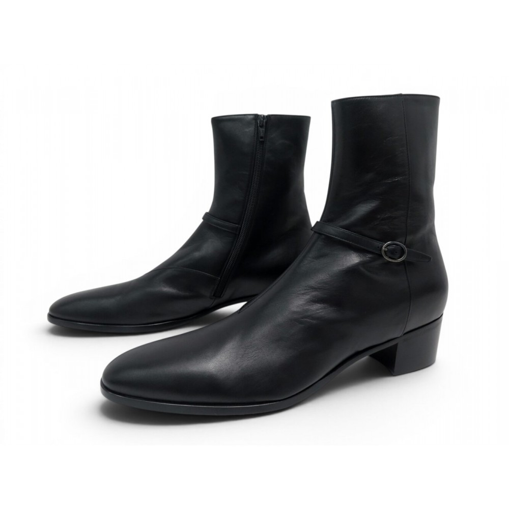 NEUF CHAUSSURES SAINT LAURENT BOTTINES VLAD 802358 45 EN CUIR NOIR BOOTS 1300€