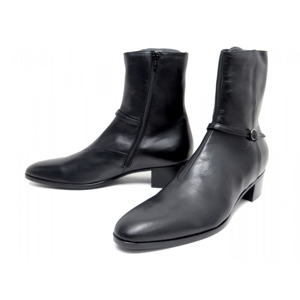 NEUF CHAUSSURES SAINT LAURENT BOTTINES VLAD 802358 44.5 EN CUIR NOIR BOOTS 1300€