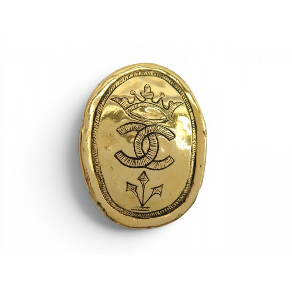 VINTAGE BROCHE CHANEL DE CASTELLANE 1987 PLAQUE LOGO CC COURRONNE CROWN BROOCH
