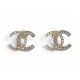 NEUF BOUCLES D'OREILLES CHANEL LOGO CC DORE STRASS & CHAINE PUCES EARRINGS 550€