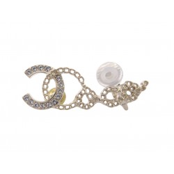NEUF MONO BOUCLE D'OREILLE DROITE CHANEL COCO LOGO CC STRASS CHAINE EARRING 580€