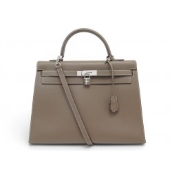 SAC A MAIN HERMES KELLY 35 SELLIER CUIR EPSOM TAUPE BANDOULIERE HAND BAG PURSE