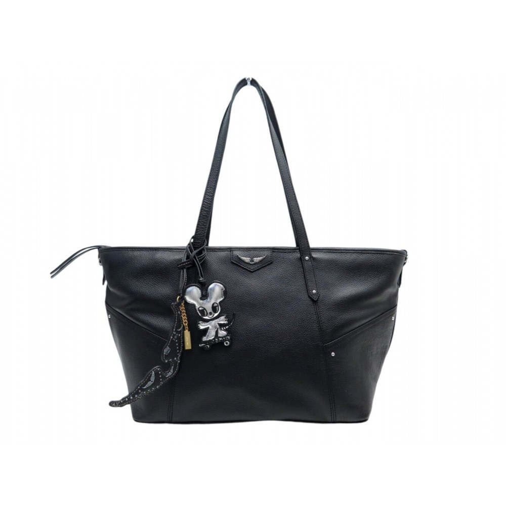 NEUF SAC A MAIN ZADIG & VOLTAIRE Z SHOPPER CABAS EN CUIR NOIR 2 CHARMS BAG 645€