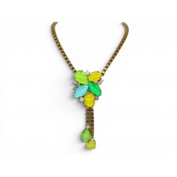 COLLIER PHILIPPE FERRANDIS CRAVATE PIERRES COLOREES & STRASS METAL DORE NECKLACE