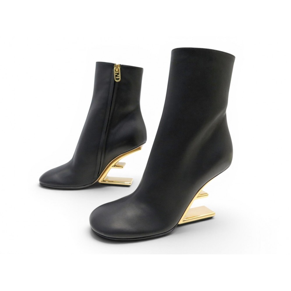NEUF BOTTINES FENDI FORCE 8T8230 EN CUIR NOIR TALONS F DORES + BOITE BOOTS 1650€