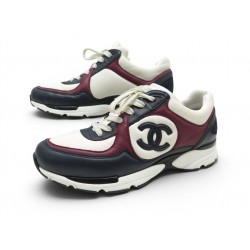 CHAUSSURES CHANEL BASKETS G45333 LOGO CC 38 CUIR TRICOLORE BOITE SNEAKERS 1190€