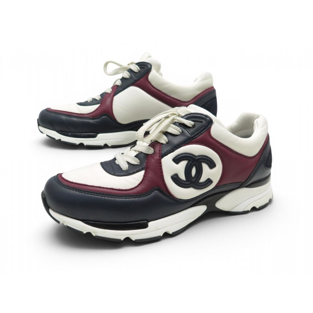CHAUSSURES CHANEL BASKETS G45333 LOGO CC 38 CUIR TRICOLORE BOITE SNEAKERS 1190€