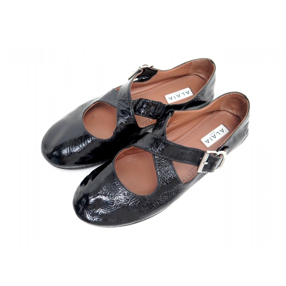 NEUF CHAUSSURES BALLERINES ALAIA CRISS CROSS AA3A046CK215 38 EN CUIR VERNIS 890€