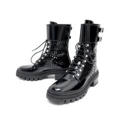 NEUF CHAUSSURES BOTTINES ALAIA RANGERS COMBAT BOOTS AA3B056CK088 37.5 CUIR 1190€