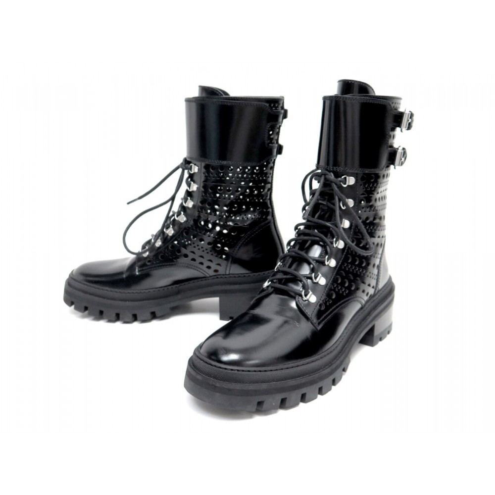 NEUF CHAUSSURES BOTTINES ALAIA RANGERS COMBAT BOOTS AA3B056CK088 37.5 CUIR 1190€