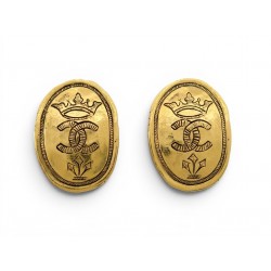 VINTAGE BOUCLES D'OREILLES CHANEL DE CASTELLANE 1987 LOGO CC COURONNE EARRINGS