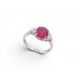 BAGUE COCKTAIL T53 RUBIS OVALE 1.65CT DIAMANT 0.24CT OR BLANC 18K 3GR GOLD RING