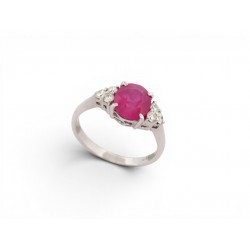 BAGUE COCKTAIL T53 RUBIS OVALE 1.65CT DIAMANT 0.24CT OR BLANC 18K 3GR GOLD RING